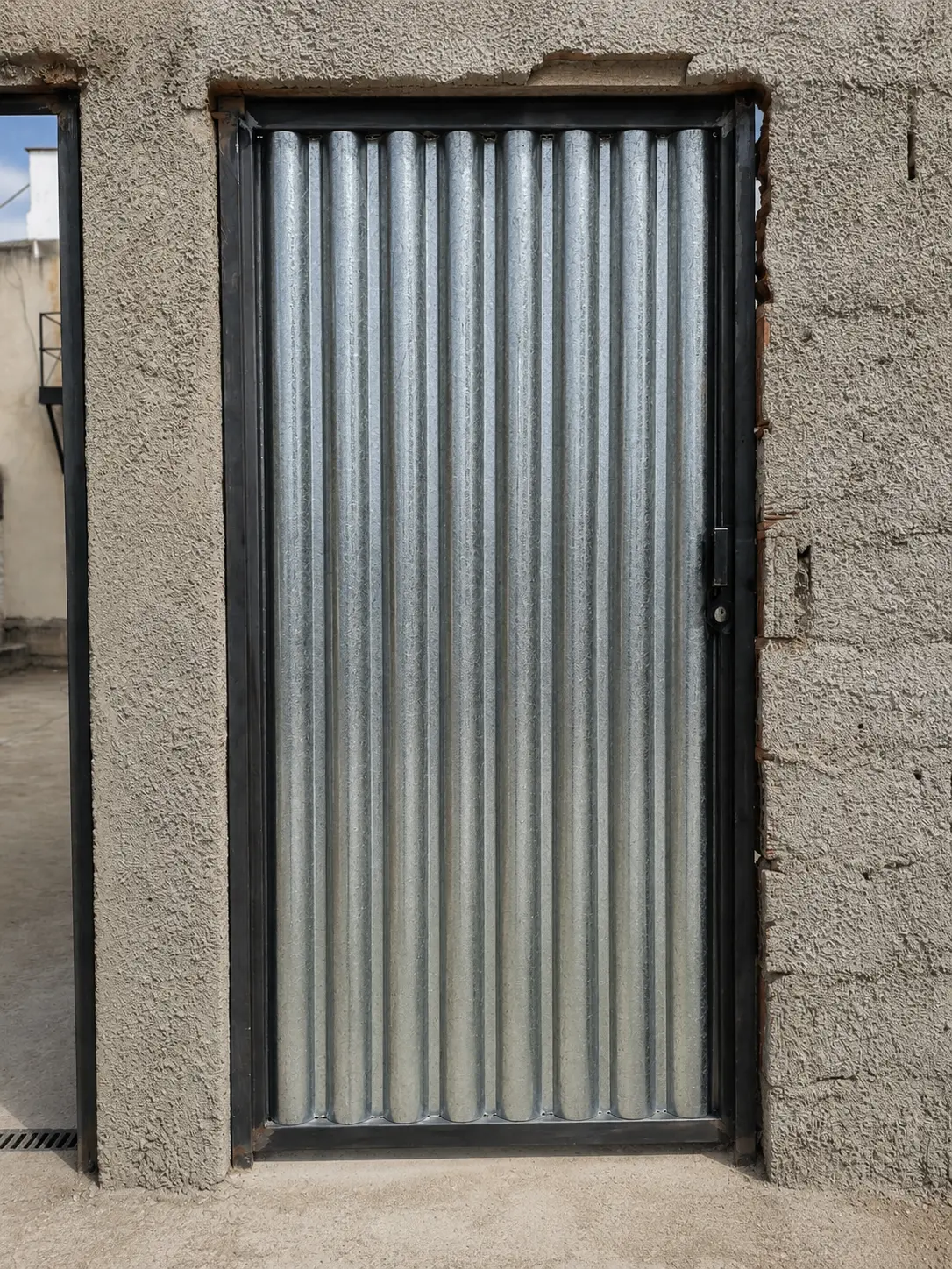 Portão de aço galvanizado instalado em estrutura metálica